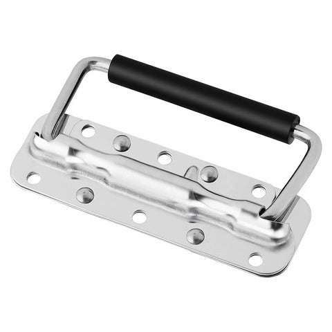 Heavy Duty 8 Pack Spring Loaded Case Handles With Rubber Grip, Folding Surface Mount Chest Hardware For Flight Bags And Speaker Cabinets, Silver Cast Iron Construction Built Like A Tank For Road Warriors