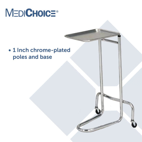Portable Adjustable Tray Steel Premium Pro Grade Instrument Stand For Medical Dental Salon Tattoo Esthetician And Mobile Service Cart Table Height 34 To 54 Inches With Stable Chrome Base And Heavy Duty Legs shown in a side view