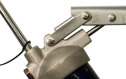 Close-up of SKF Lever Action Grease Gun Be A Beast For Your Rig, showing steel build and lever mechanism.