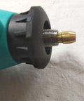 Close-up of tool with Five Piece Copper Drill Chuck Collet Bits Set 1mm For Dremel Rotary Tools, attached to a rotary tool.