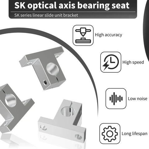 Go-To Four Pack SK10 Linear Shaft Rail Support Brackets, 10mm Diameter, Vertical Guide For CNC Machines And 3D Printers, Aluminum Finish With Oxidation Treated Surface, Includes M4 Locking Bolt And M5 Clamping Bolt, 32mm Hole Spacing, SK series brackets