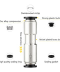 One Quarter Inch Push To Connect Check Valve For Air Pneumatic Systems One Way Inline Valve Nickel Plated Brass And Plastic Pack Of Two detailed components