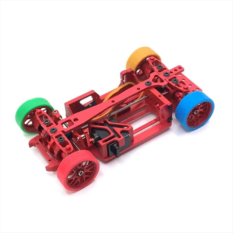 Red 1/28 Scale RC Car Tire Skin Upgrade Kit with colorful wheels, featuring 22mm and 22.5mm wheels and realistic racing tread film.