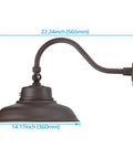 Gooseneck Barn Light With Dusk To Dawn Sensor Outdoor Wall Sconce Vintage Farmhouse Vibe Swivel Head Wet Location shown with dimensions