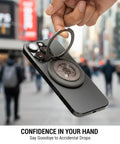 Fidget Grip For MagSafe iPhone Through 17 Series With 360 Degree Kickstand And ASMR Clicks Kinetic Art EDC Gadget in use in city
