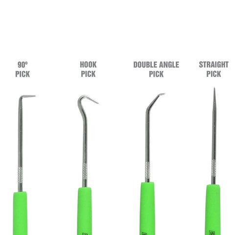 Four Piece Hook And Pick Set With Green Handles For Precision Projects And O Ring Picks A Grab And Go Tool Kit