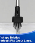 Close-up of Grout Cleaning Brush with Adjustable Long Handle Swivel Head V Shaped Stiff Bristles on a marble surface