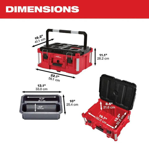 Tough as Nails Large Tool Box Built For Harsh Job Sites, 22 In Long By 16.3 In Wide By 11.5 In High, dimensions shown