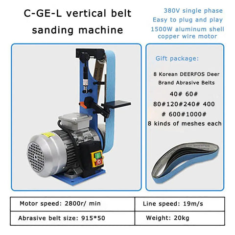 Heavy Duty Vertical Belt Sander 1500 Watt Belt Grinder And Polisher For Quick Change Sandpaper And Precision Finishing Rock Solid 220 Volt Shop Workhorse with aluminum shell motor.