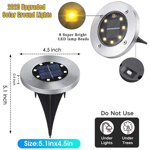 Outdoor Solar Ground Lights 12 Pack Waterproof Landscape Pathway Lighting For Yard Garden Lawn Patio Walkways Bright 8 LED Disk Lights