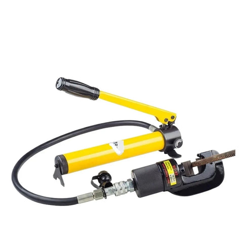 Heavy Duty Hydraulic Hose Crimping Machine Portable Crimper Tool Set for SC-16 and SC-22, yellow handle and black clamp design.
