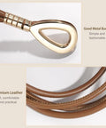 Close-up of Women Knotted Skinny PU Leather Waist Belt With Gold Alloy Buckle showing its metal buckle and premium leather material.
