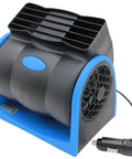 Compact 12V Auto Cooling Fan With Cigar Lighter Plug And Dual Speed Controls for Chill Vibes, black and blue design, portable, compact size.