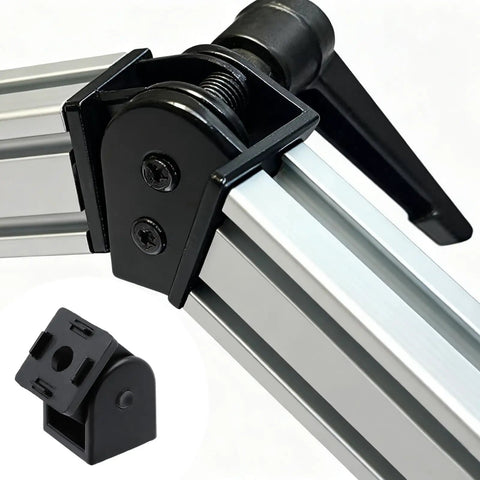 Four Piece 2020 Series Aluminum Extrusion Profile Connector Set In Black Zinc Alloy With Screws And Nuts And Hex Wrenches For 6mm T Slot And 20x20mm Frames Built For DIY Projects, black clamp on aluminum frame