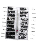 Solid Gear Carbon Steel Miniature Screw Assortment Loaded With Round Head Countersunk Bolts Inside A Compact Travel Kit for notebook glasses repairs.