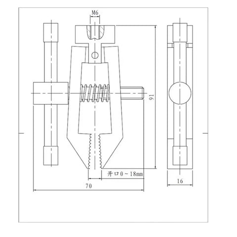 Push-Pull Force Gauge Test Bench Clamp For 0-18MM Range, 1000N Max Load, 70x91x16mm M6 technical drawing