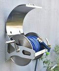 Top Shelf Slick Retractable Hose Reel And Hose Cart For Garden Or Car Wash Wall Mounted Stainless Steel Water Pipe Storage Rack.