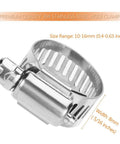 Close-up of a 20 Pack Stainless Steel Hose Clamps Adjustable 3/8 to 5/8 Inch (10-16mm) Worm Gear Clamp for Plumbing, Auto and Mechanical Projects