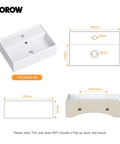 Bathroom Wash Basin(45 * 31 * 13cm) - Countertop/Wall-Mounted Recular Sink (Whitle) shown with dimensions and top view.