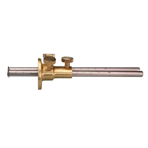 Dead On Double Blade Marking Gauge Kit With Sweet Brass Fence And Insanely Clear Metric Scale For Killing That Guesswork And Nailing Tight Woodshop Layouts, showing brass and steel construction.