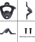 24 Pack Solid Black Cast Iron Wall Mounted Beer Bottle Cap Openers Featuring Screw In Assembly Including Complete Hardware For Home Bar Pub Garage And Weekend Tailgates, detailed views of openers and screws included.
