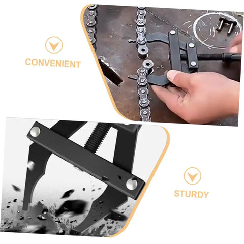 Pro Level Motorcycle Chain Tensioner Tool For Quick Adjustment And Easy Chain Removal Compact Bike Chain Adjuster in use on chain.
