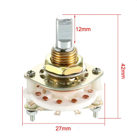 1 Pole 6 Position Band Selector Rotary Switch With 7 Pins Includes Black Plastic Knob And Mounting Nut 10mm Mount Hole
