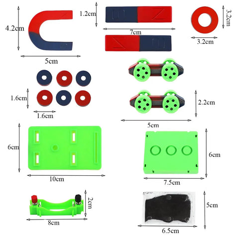 Components of Magnetism And Electricity STEM Kit For Kids 70 Piece Set Hands On Physics Experiments with Magnets, Wires, Compasses.