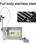 Semi Automatic Liquid Filling Machine With Stainless Steel Peristaltic Pump And Digital LCD Screen For Bottles Beer Wine Vinegar Milk Perfume Featuring Built Like A Tank Design And Smooth Foot Switch Zero Guesswork, showing stainless steel body and LCD control.
