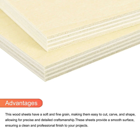 Basswood sheets, front view, 3 pcs unfinished, 12 x 8 x 3/8 in, smooth surfaces for crafts