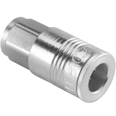 Three Eighths Inch FNPT P Style Air Coupler With Eight Locking Balls, Buna N Seal, 300 PSI Max, Up To 68 CFM, Pro Grade Quick Connect, Box Of 5, Made In USA, Ideal For Shop Air Lines And Compressors