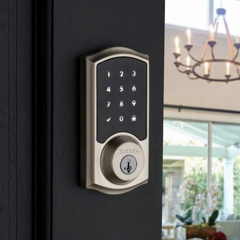 Z Wave Keyless Entry Smart Lock With Illuminated Touchscreen Deadbolt And SmartKey Rekey Security on door in home
