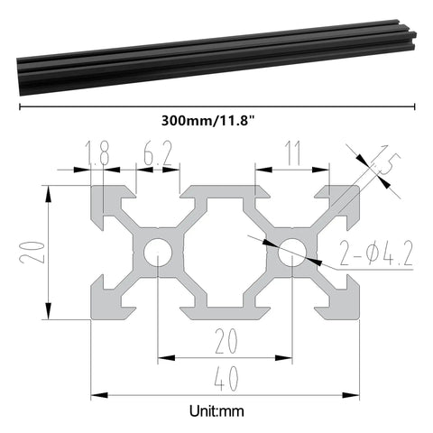 Durable Black Aluminum Profile Kit For 3D Printers And CNC Rigs, 300mm 2040 V Slot Extrusion With European Standard Aluminum Rail