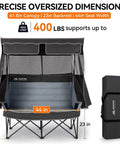 Two Person Camping Chair With Canopy Shade, Oversized Heavy Duty Loveseat with dimensions and carrying bag, black