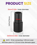 SATUY 2-pack black plastic vacuum hose adapter; converts 1-3/8 in OD to 1-1/4 in ID
