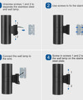 Installation steps for Up And Down Outdoor Wall Lights 96W RGBW Color Changing With RF Remote, showing wall mounting process.