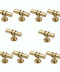 10 Pack Modern Cabinet Pull Handles In Gold Matte Stainless Steel Hardware For Kitchen And Dresser Drawers, top view