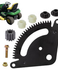 Steering Sector Gear 25 Tooth Pinion Gear Repair Kit For John Deere L Series L110 L120 L130 And Compatible Sabre Sabo Lawn Tractors GX20052BLE GX21994 GX20053 GX20054 Replacement Part components displayed with lawn tractor.