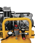 Close-up of Heavy Duty 25 Gallon Vertical Air Compressor With 2 Hp Oil Lube Belt Drive Motor Portable Workshop, showing controls and gauges.