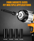 Cordless Half Inch Impact Wrench With 370 Foot Pounds Max Torque 0 To 2000 RPM Variable Speed 4Ah Battery Four Drive Sockets And Fast Charger