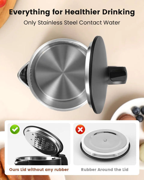 Top view of Compact Electric Kettle For Tea And Coffee 0.8L 27 Oz Double Wall Stainless Steel Space Saving Mini Hot Water Heater