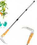 Heavy Duty Adjustable Long-Handle Sickle For Harvesting And Weeding, Lightweight High-Carbon Steel With Sharp Single-Edged Blade and gloves