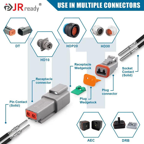 Diagram of DT Series Connector Contact Kit With 16-20 AWG Terminals And Sockets, showcasing compatible connectors and components.