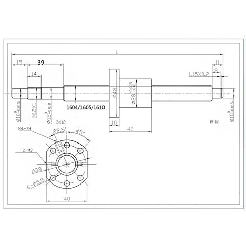 Heavy Duty HGR15 Linear Guide Kit With 2 Pieces 250 To 1500mm 4 HGH15CA Carriages SFU1605 Ballscrews BFBK12 Nut Housing DSG16H Nut Housing And D25l30 Coupler For Smooth Pro Grade CNC Motion Built Tough, BK12 flange drawing