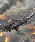 Metal Fighter Jet Puzzle For Adults And Military Enthusiasts, Dope DIY Attack Plane Model Kit For Men flying over fiery battlefield