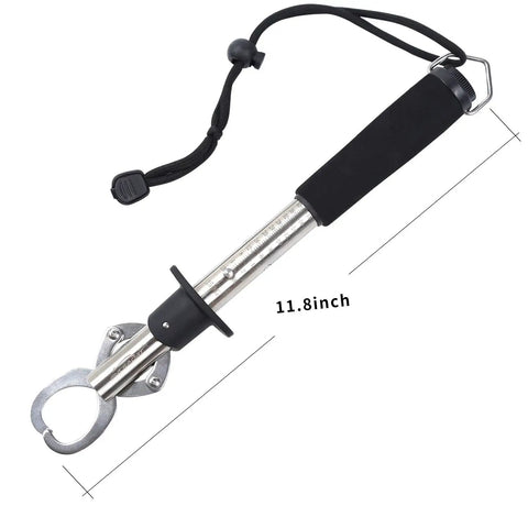 Stainless Steel Fish Lip Gripper With Weight Scale Heavy Duty 15 Kg Capacity One Hand Operation Quick Release Non Slip EVA Handle