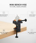 Mini Desktop Vise For Crafts And Jewelry Making, Tiny Bench Clamp For Model Building, durable plastic tool holds intricate designs securely.