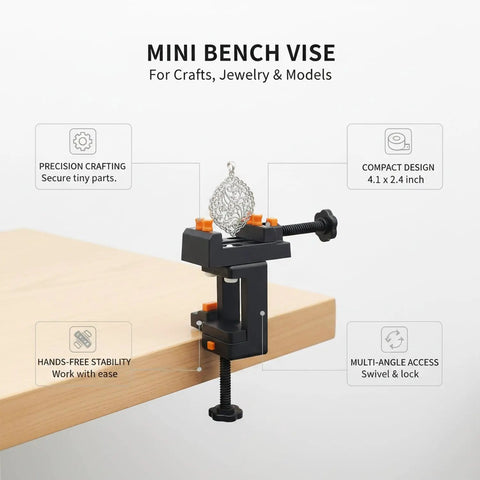 Mini Desktop Vise For Crafts And Jewelry Making, Tiny Bench Clamp For Model Building, durable plastic tool holds intricate designs securely.