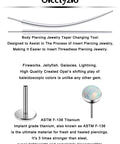F136 Titanium Threadless Opal Flat Back Stud Earrings, with medical grade taper insertion tool, showing opal and titanium details.