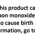 California Proposition 65 warning label for chemical exposure risk including carbon monoxide.